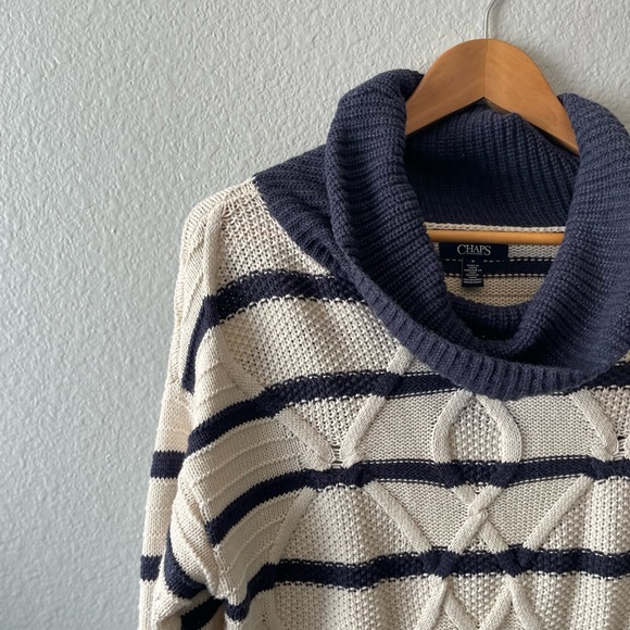 Chaps Chunky Blue and Cream Cowl Neck Sweater - Picture 5 of 8